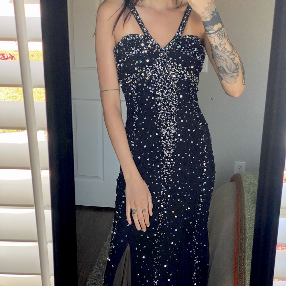 Long black sequin dress